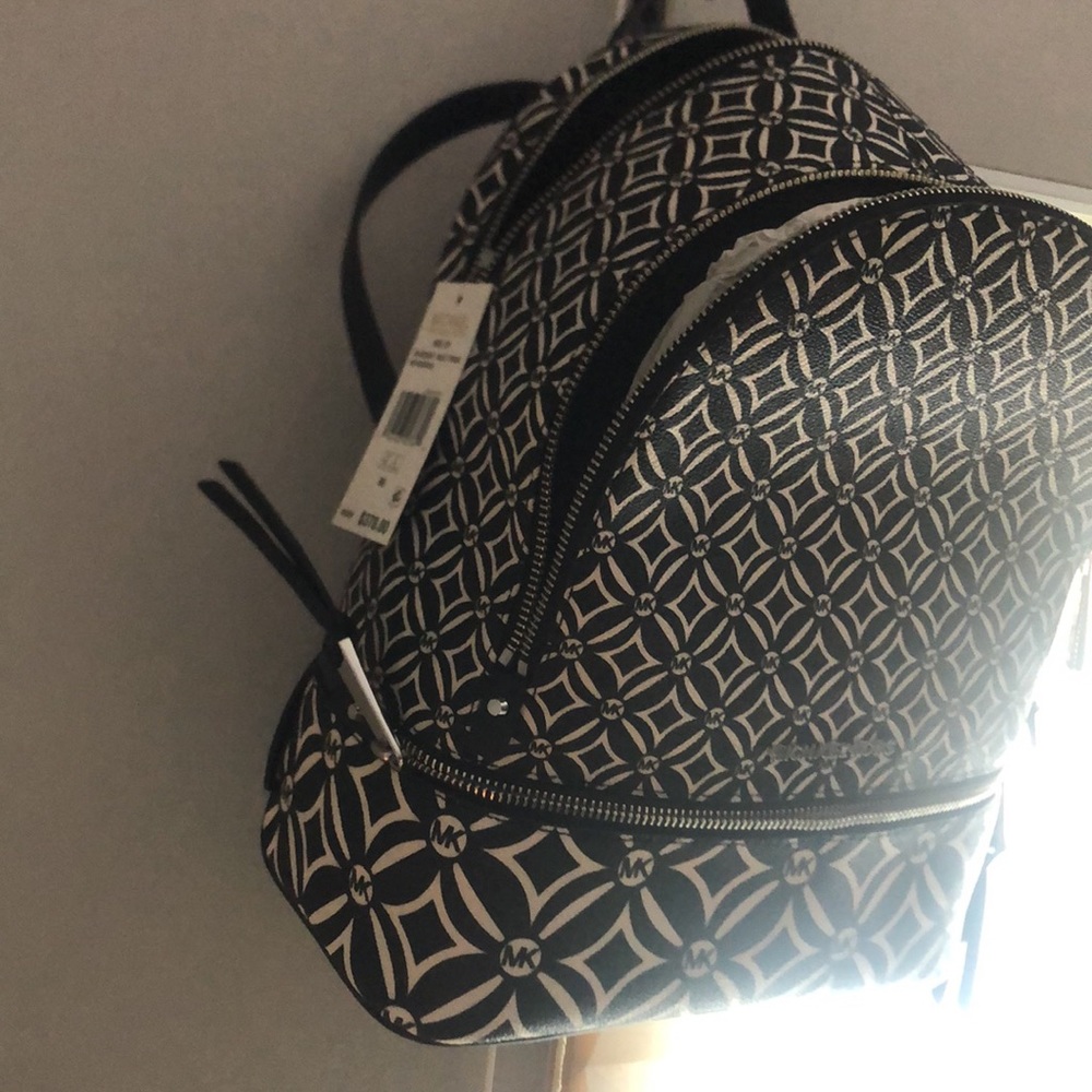 Michael Kors Rhea black and cream backpack purse